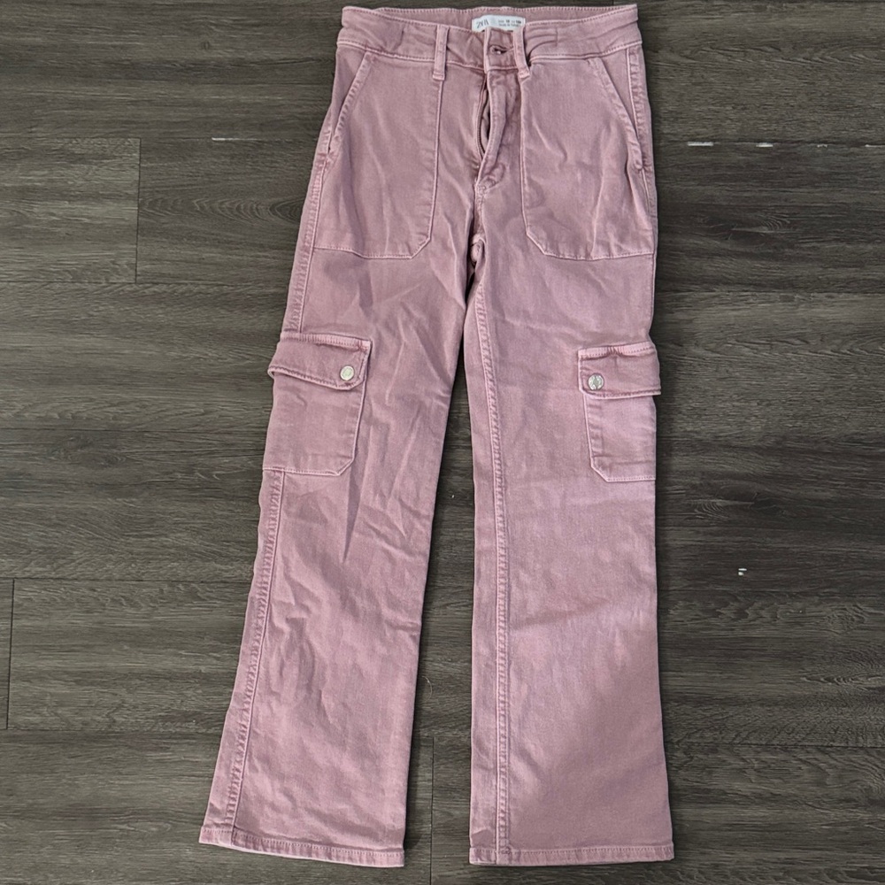 Zara Dusty Rose Wide-Leg Cargo Jeans